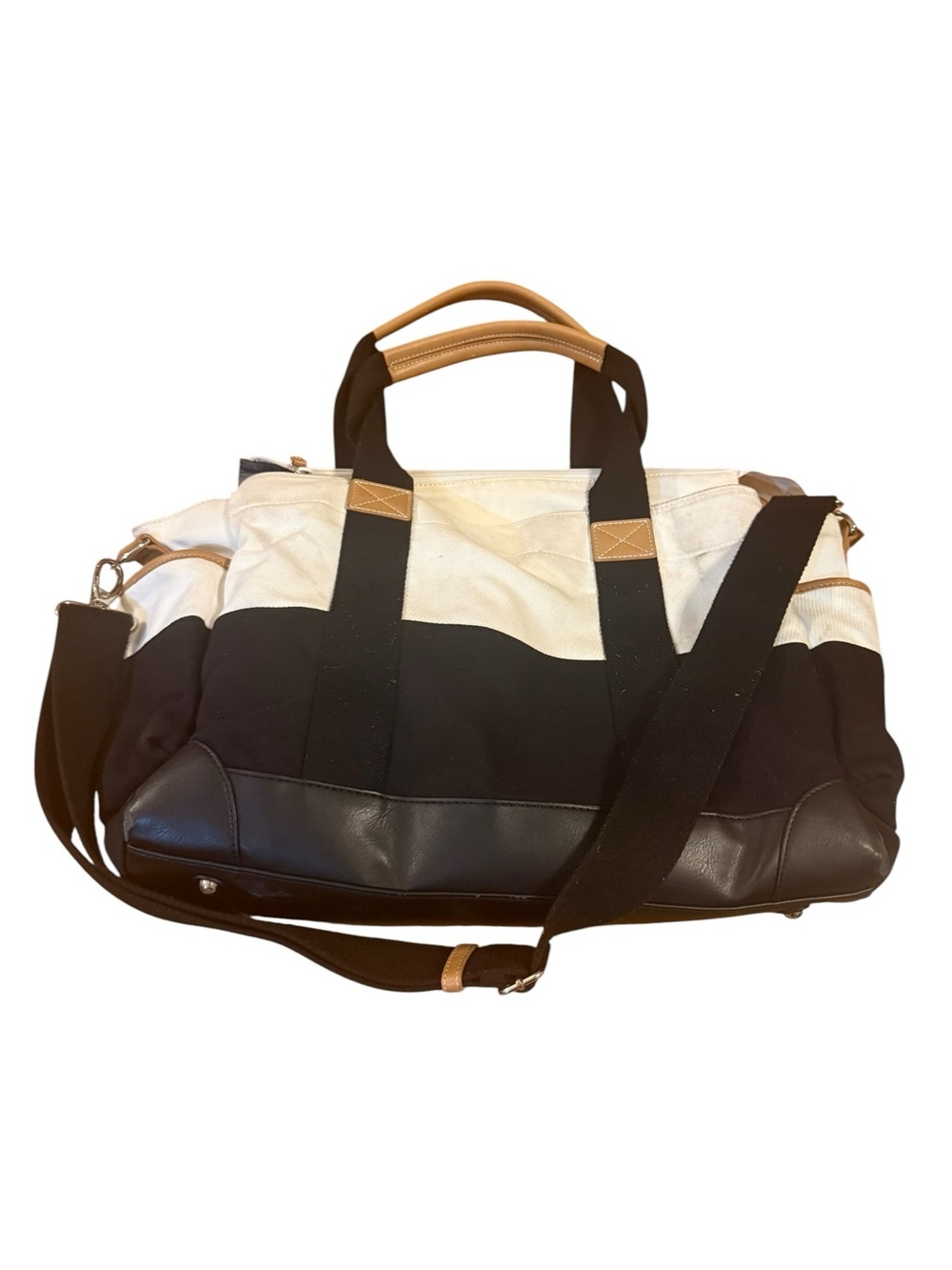 Pottery Barn Kids Black and White Canvas Duffel with Tan Accents